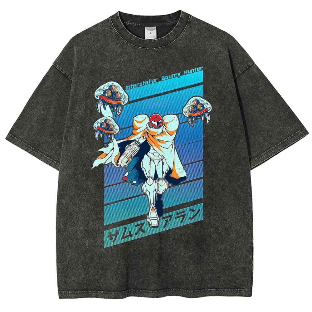 Interstellar Bounty Hunter Armored Figure Graphic Washed T-Shirt