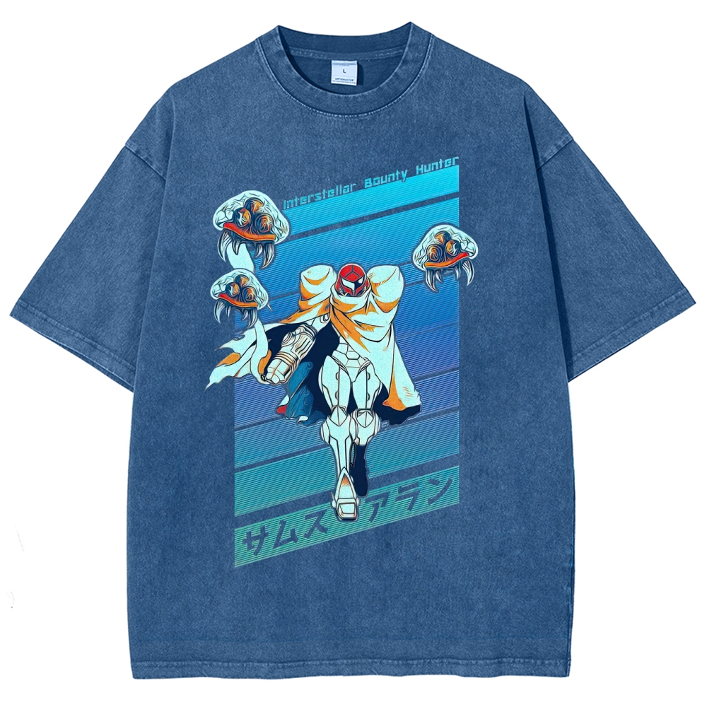 Interstellar Bounty Hunter Armored Figure Graphic Washed T-Shirt