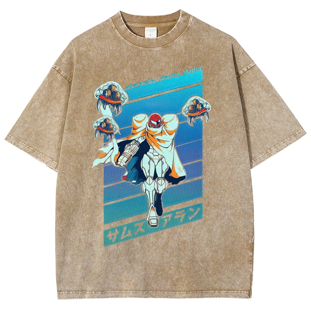 Interstellar Bounty Hunter Armored Figure Graphic Washed T-Shirt