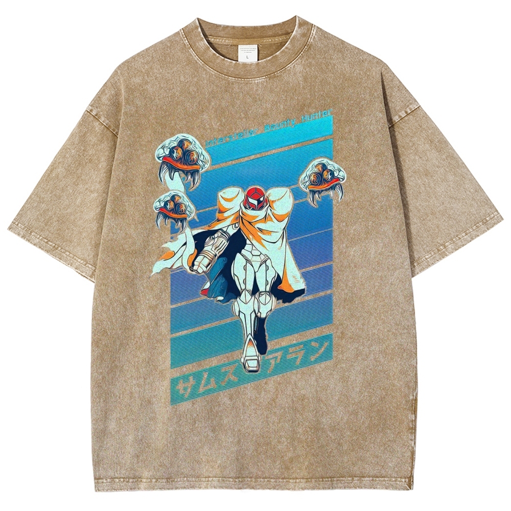 Interstellar Bounty Hunter Armored Figure Graphic Washed T-Shirt