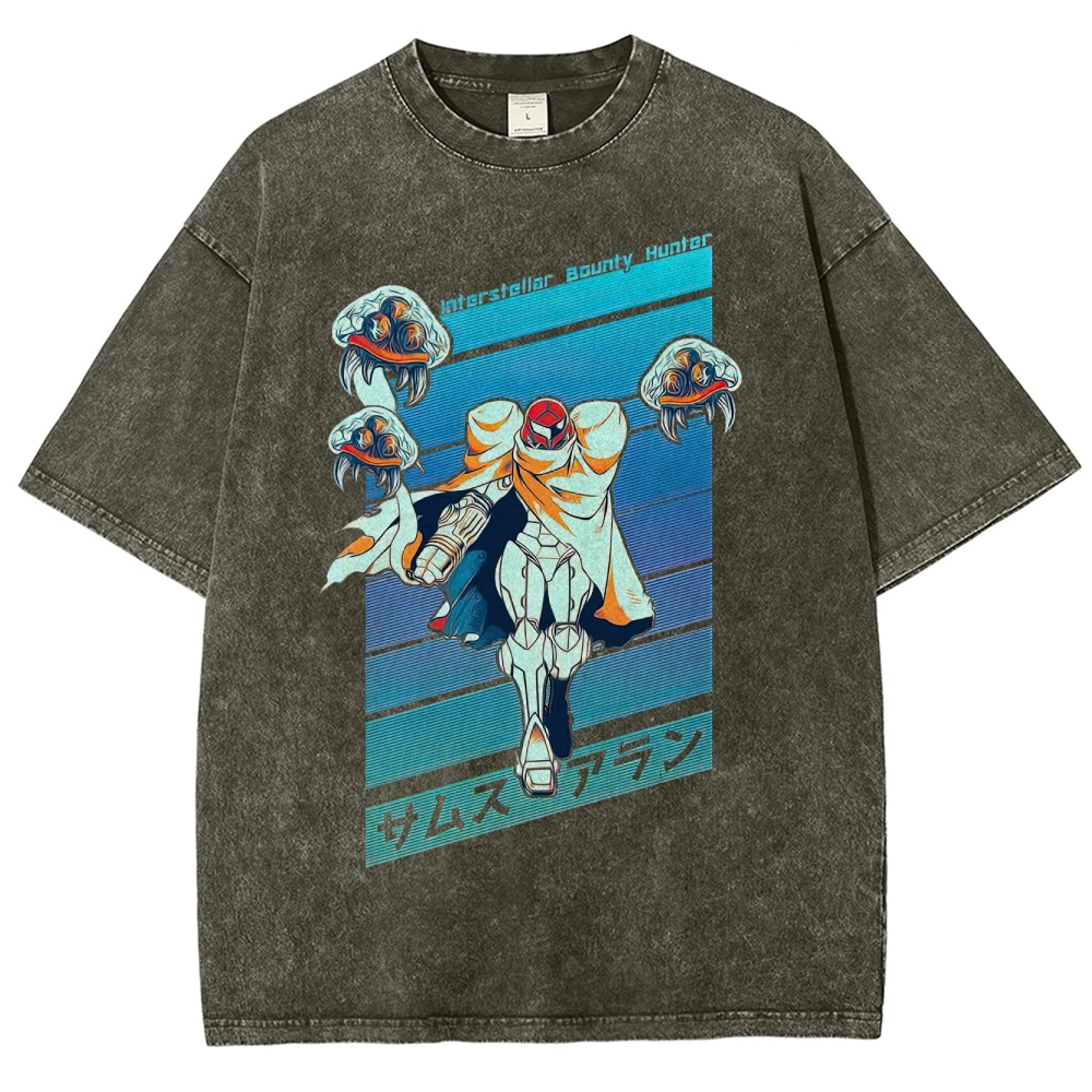 Interstellar Bounty Hunter Armored Figure Graphic Washed T-Shirt