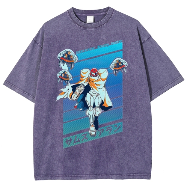 Interstellar Bounty Hunter Armored Figure Graphic Washed T-Shirt