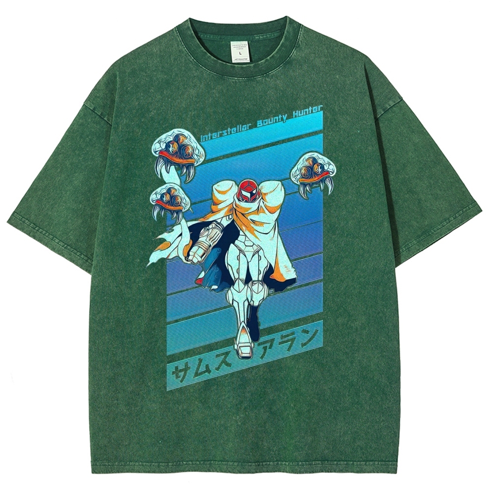 Interstellar Bounty Hunter Armored Figure Graphic Washed T-Shirt