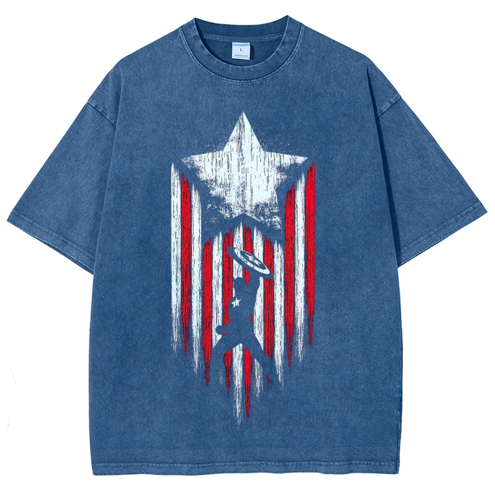 Star & Shield Hero Silhouette Graphic Washed T-Shirt