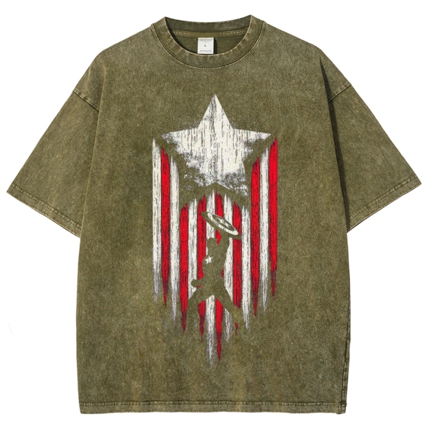 Star & Shield Hero Silhouette Graphic Washed T-Shirt