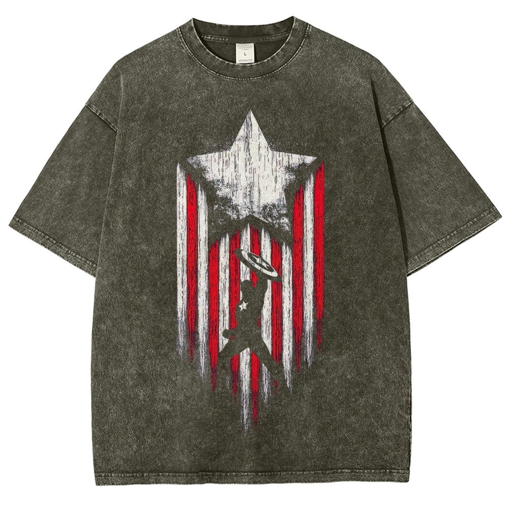 Star & Shield Hero Silhouette Graphic Washed T-Shirt