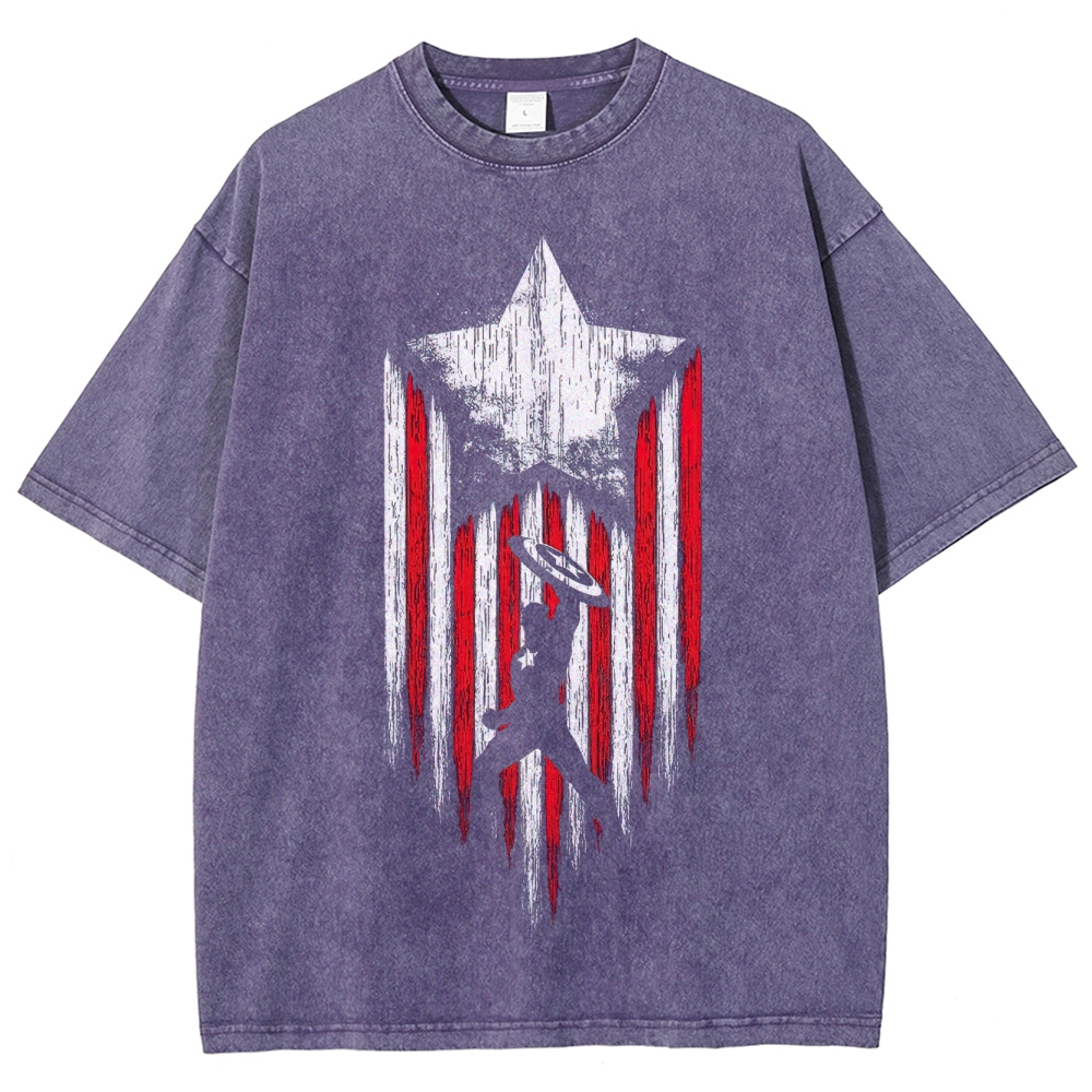 Star & Shield Hero Silhouette Graphic Washed T-Shirt