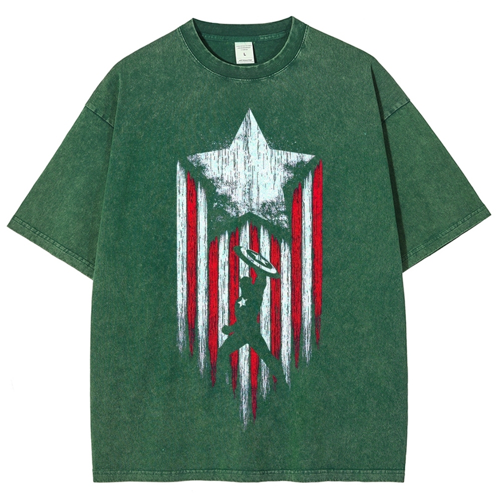 Star & Shield Hero Silhouette Graphic Washed T-Shirt