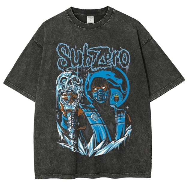 Icy Warrior & Skull Graphic Washed T-Shirt