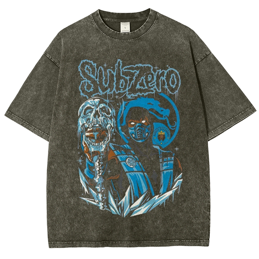 Icy Warrior & Skull Graphic Washed T-Shirt
