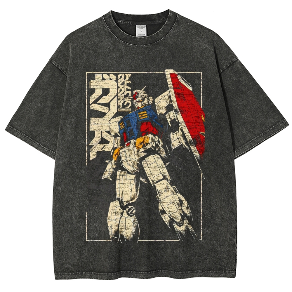 Vintage Mecha Warrior Graphic Washed T-Shirt