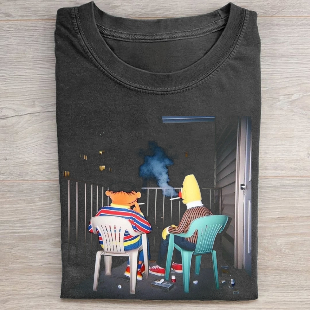 Retro Cartoon Duo Graphic Vintage Washed Tee