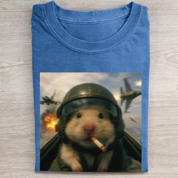 Combat Hamster Pilot Graphic Vintage Washed Tee