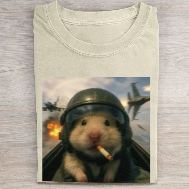 Combat Hamster Pilot Graphic Vintage Washed Tee