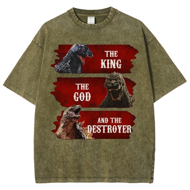 Monster Evolution Pattern Washed T-Shirt 