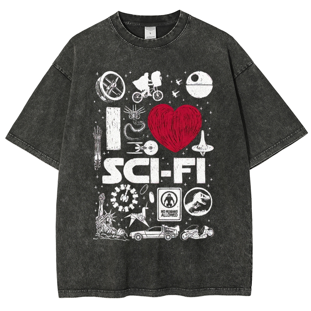 I Love Sci-Fi Washed T-Shirt 