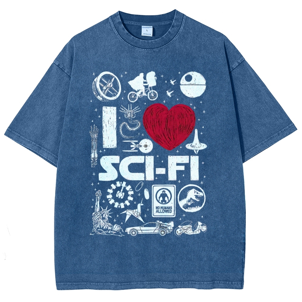 I Love Sci-Fi Washed T-Shirt 
