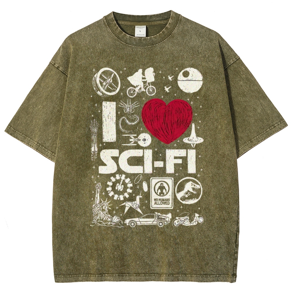 I Love Sci-Fi Washed T-Shirt 