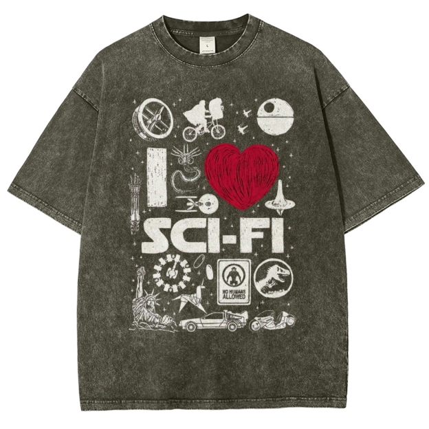 I Love Sci-Fi Washed T-Shirt 