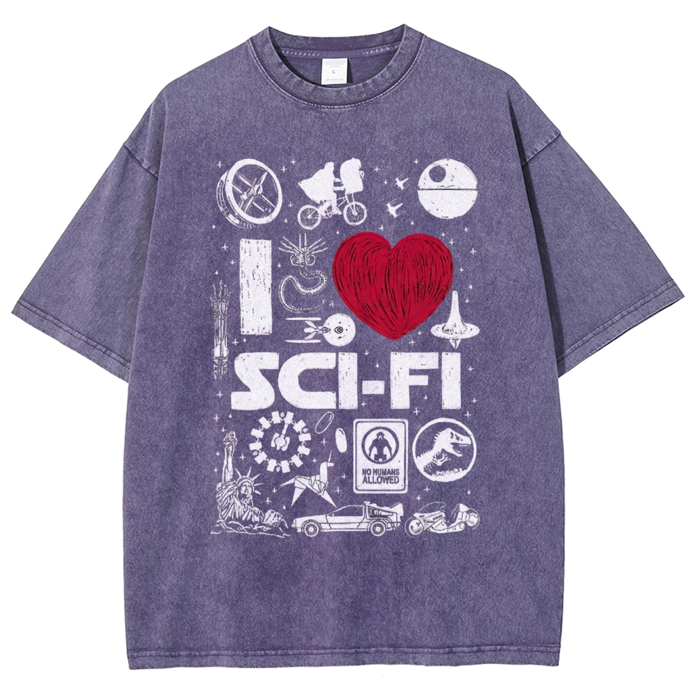I Love Sci-Fi Washed T-Shirt 