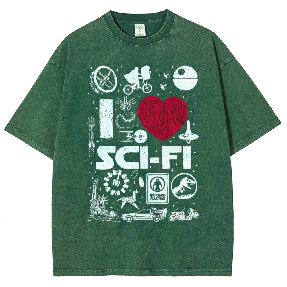 I Love Sci-Fi Washed T-Shirt 