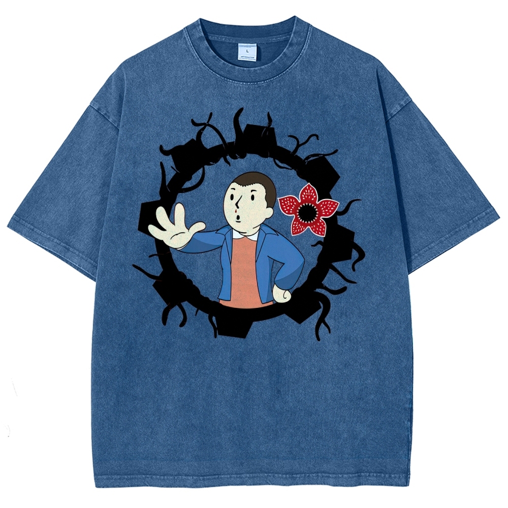 Surreal Boy & Flower Graphic Washed T-Shirt