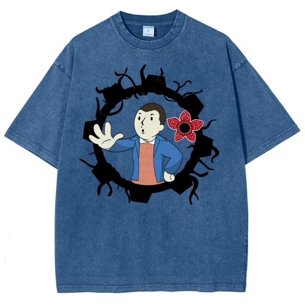 Surreal Boy & Flower Graphic Washed T-Shirt