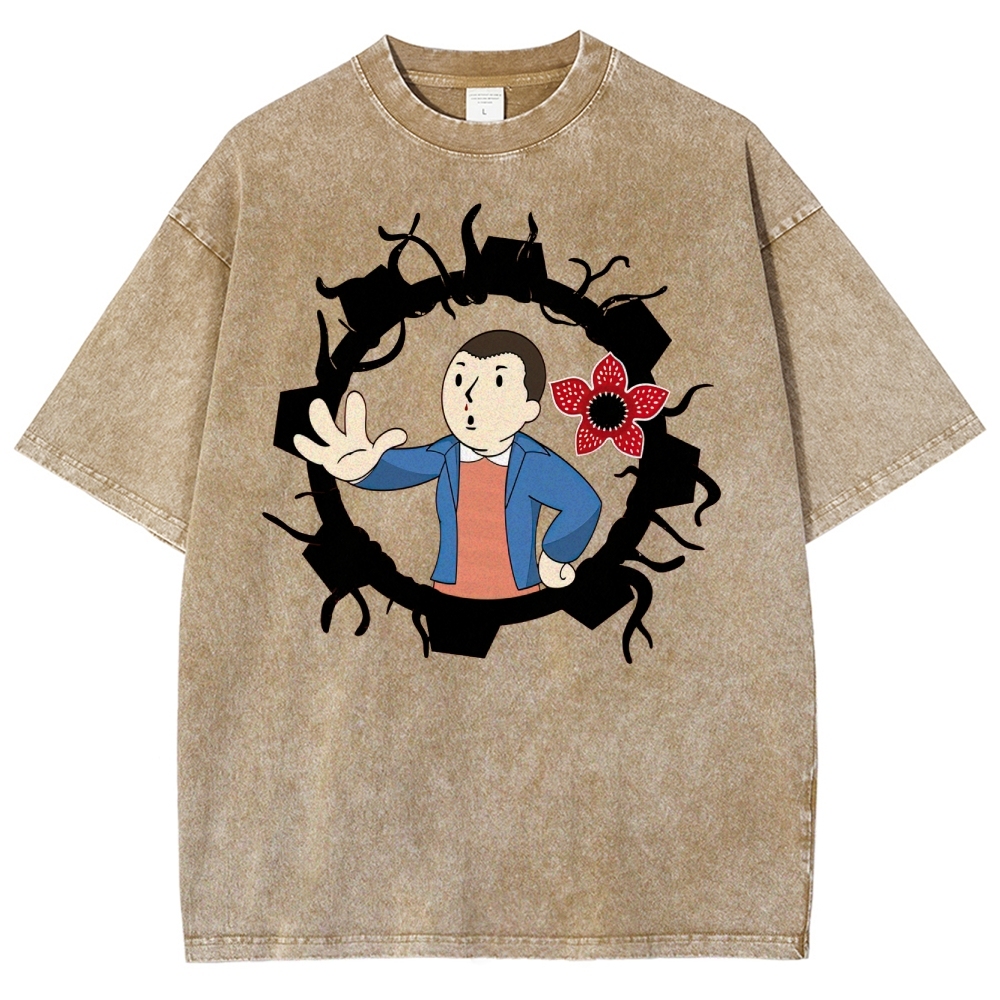 Surreal Boy & Flower Graphic Washed T-Shirt