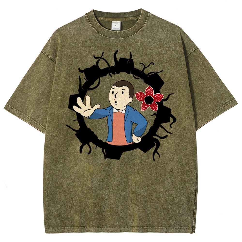 Surreal Boy & Flower Graphic Washed T-Shirt