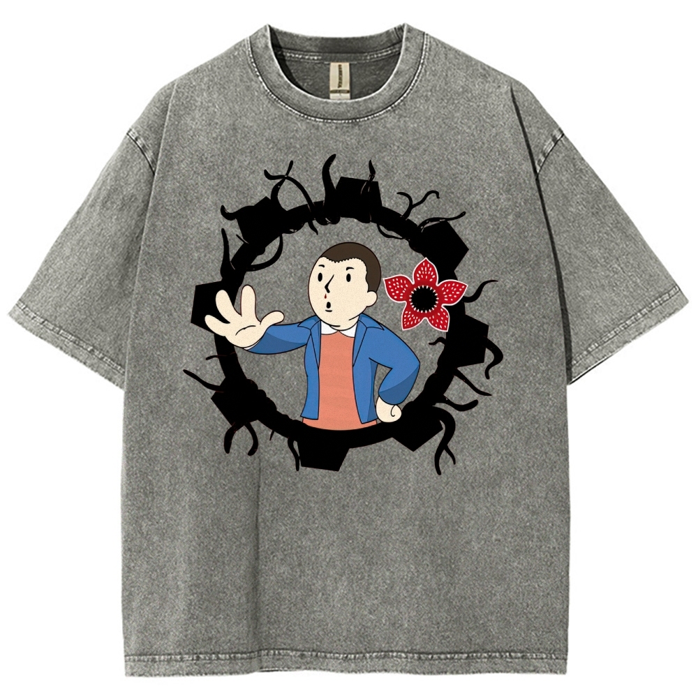 Surreal Boy & Flower Graphic Washed T-Shirt