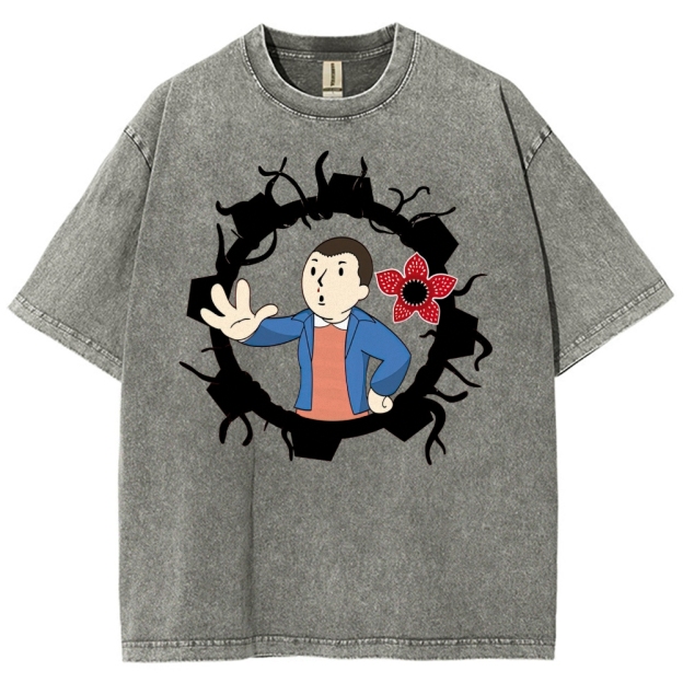 Surreal Boy & Flower Graphic Washed T-Shirt