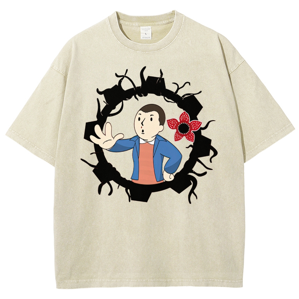 Surreal Boy & Flower Graphic Washed T-Shirt