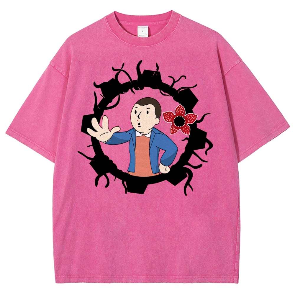 Surreal Boy & Flower Graphic Washed T-Shirt