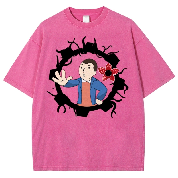 Surreal Boy & Flower Graphic Washed T-Shirt