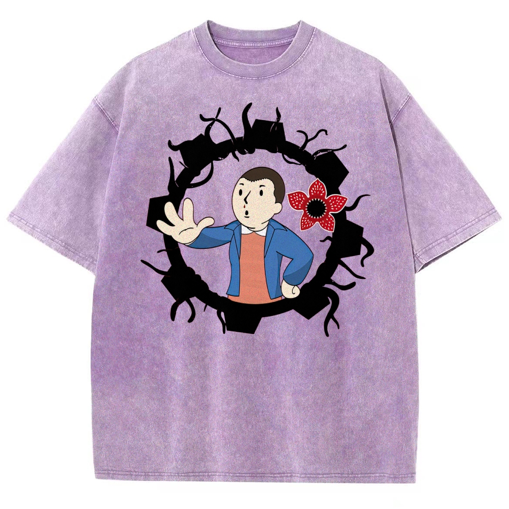 Surreal Boy & Flower Graphic Washed T-Shirt