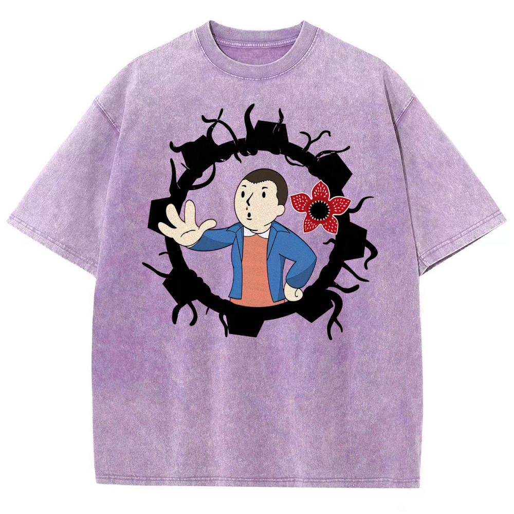 Surreal Boy & Flower Graphic Washed T-Shirt