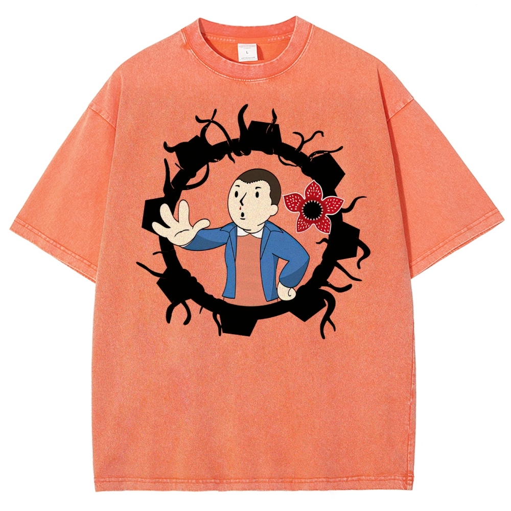 Surreal Boy & Flower Graphic Washed T-Shirt