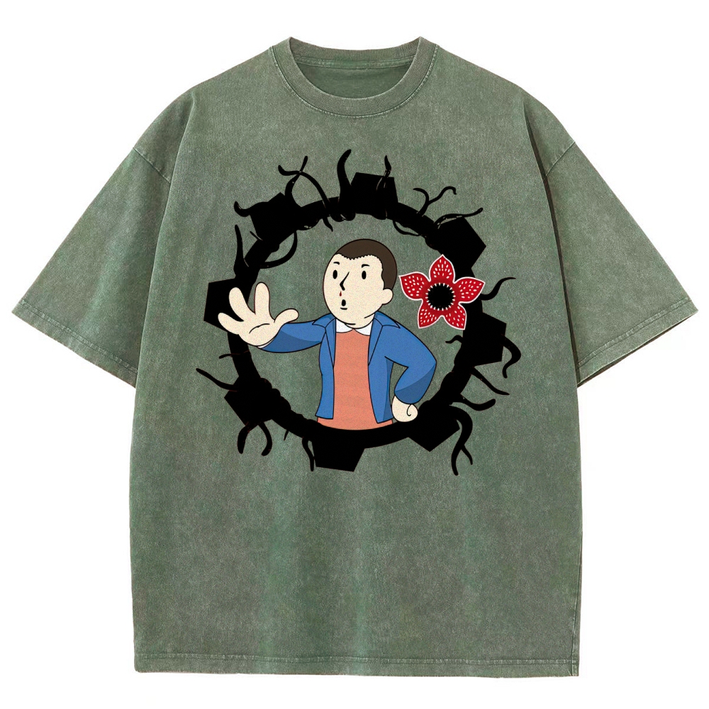 Surreal Boy & Flower Graphic Washed T-Shirt