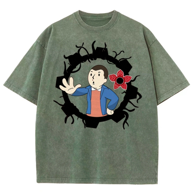 Surreal Boy & Flower Graphic Washed T-Shirt