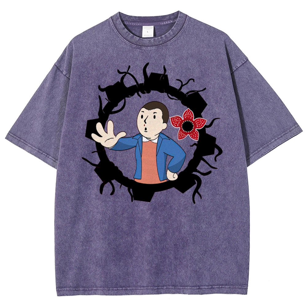 Surreal Boy & Flower Graphic Washed T-Shirt