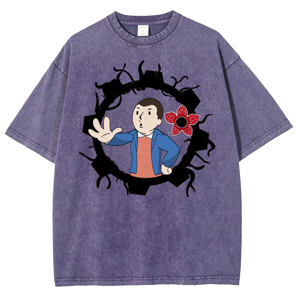 Surreal Boy & Flower Graphic Washed T-Shirt