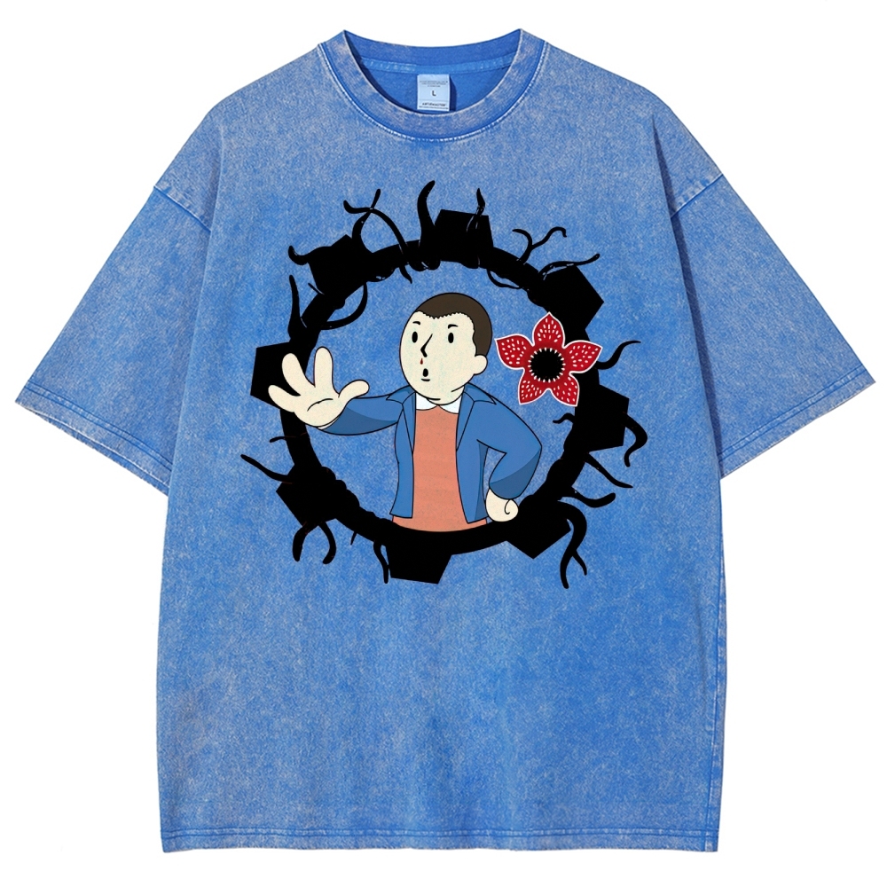 Surreal Boy & Flower Graphic Washed T-Shirt