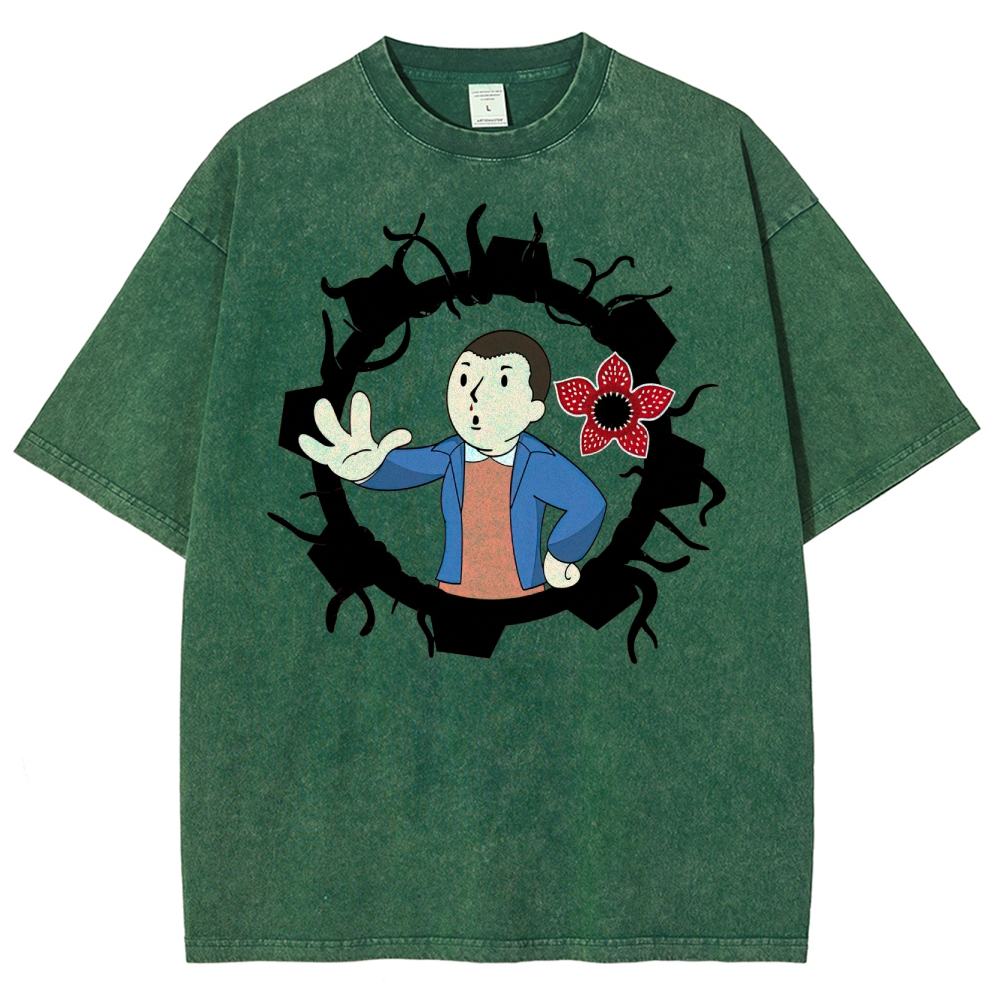 Surreal Boy & Flower Graphic Washed T-Shirt
