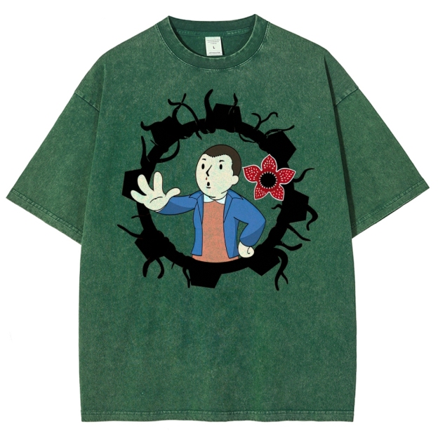 Surreal Boy & Flower Graphic Washed T-Shirt