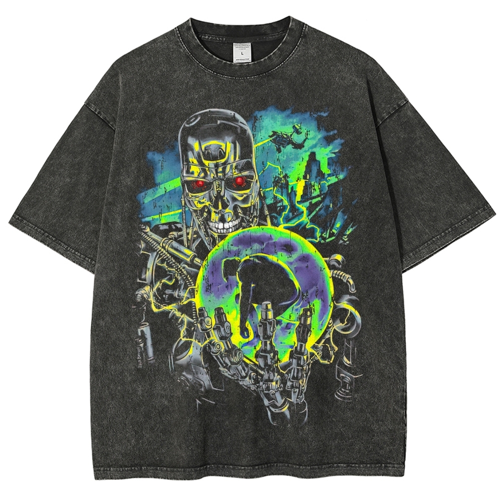 Cybernetic Assassin & Hologram Graphic Washed T-Shirt
