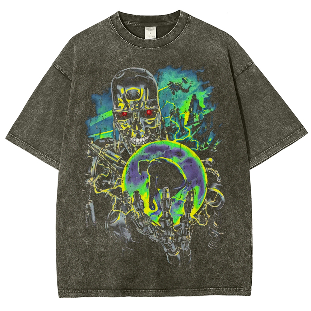 Cybernetic Assassin & Hologram Graphic Washed T-Shirt