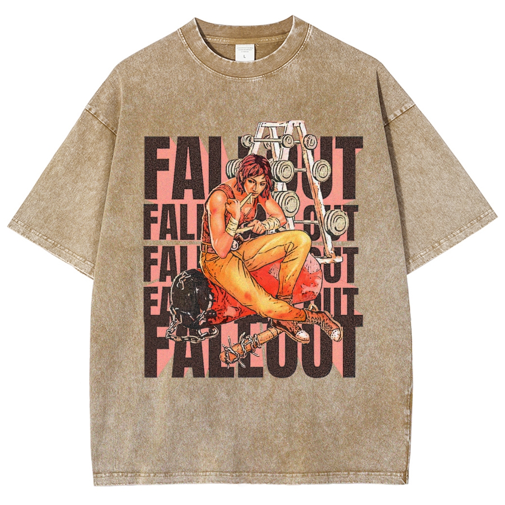Fallout Gym-Themed Character Graphic Washed T-Shirt
