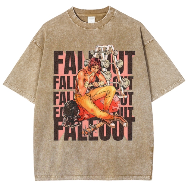 Fallout Gym-Themed Character Graphic Washed T-Shirt