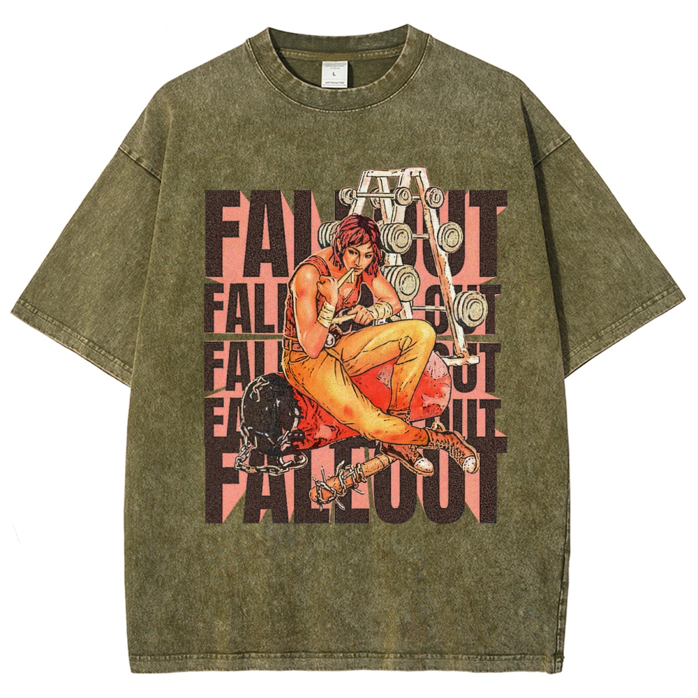 Fallout Gym-Themed Character Graphic Washed T-Shirt
