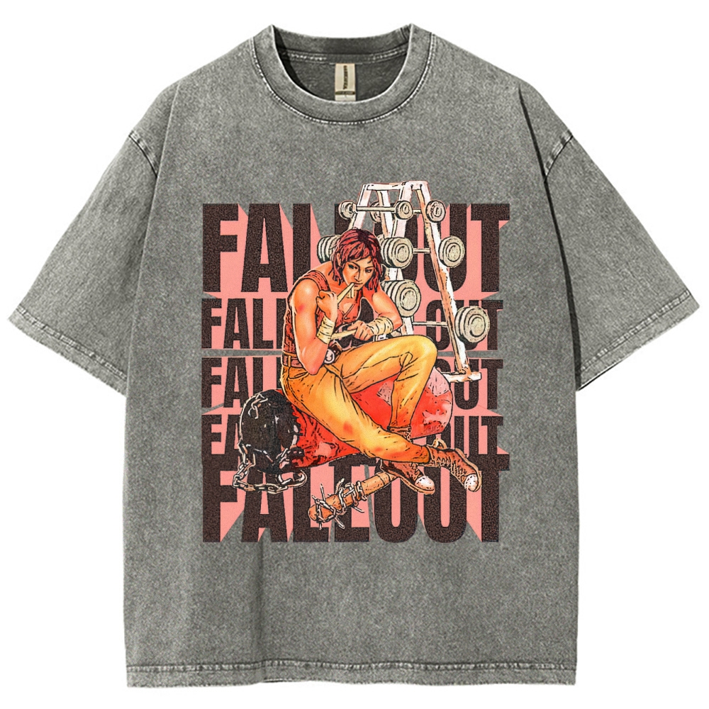 Fallout Gym-Themed Character Graphic Washed T-Shirt